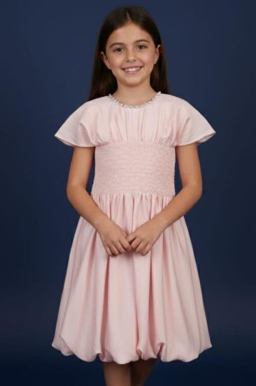 صورة فستان وردي مع مطاط جمبل على الخصر